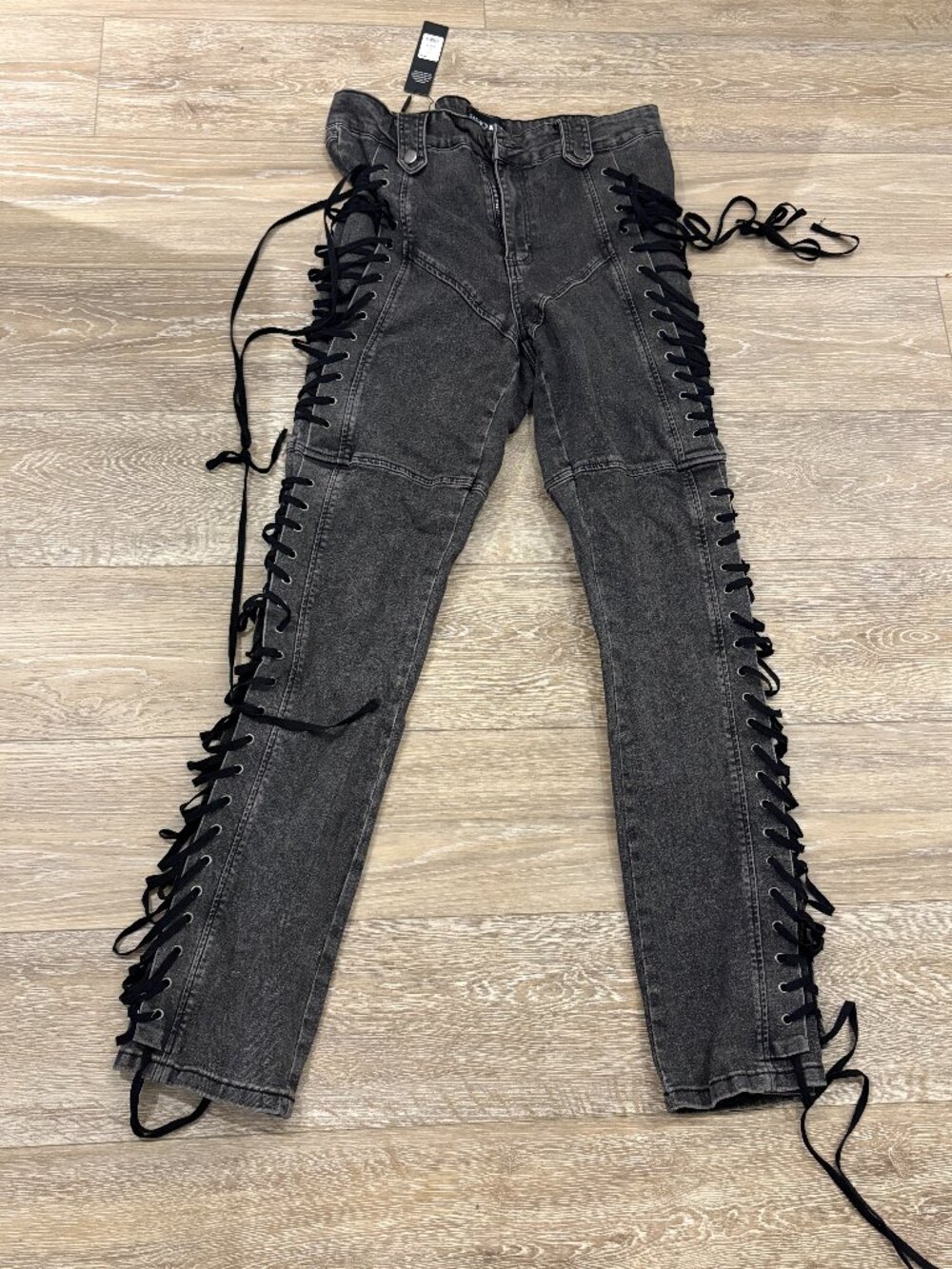 Dark Gray Flare Lace-up Jeans